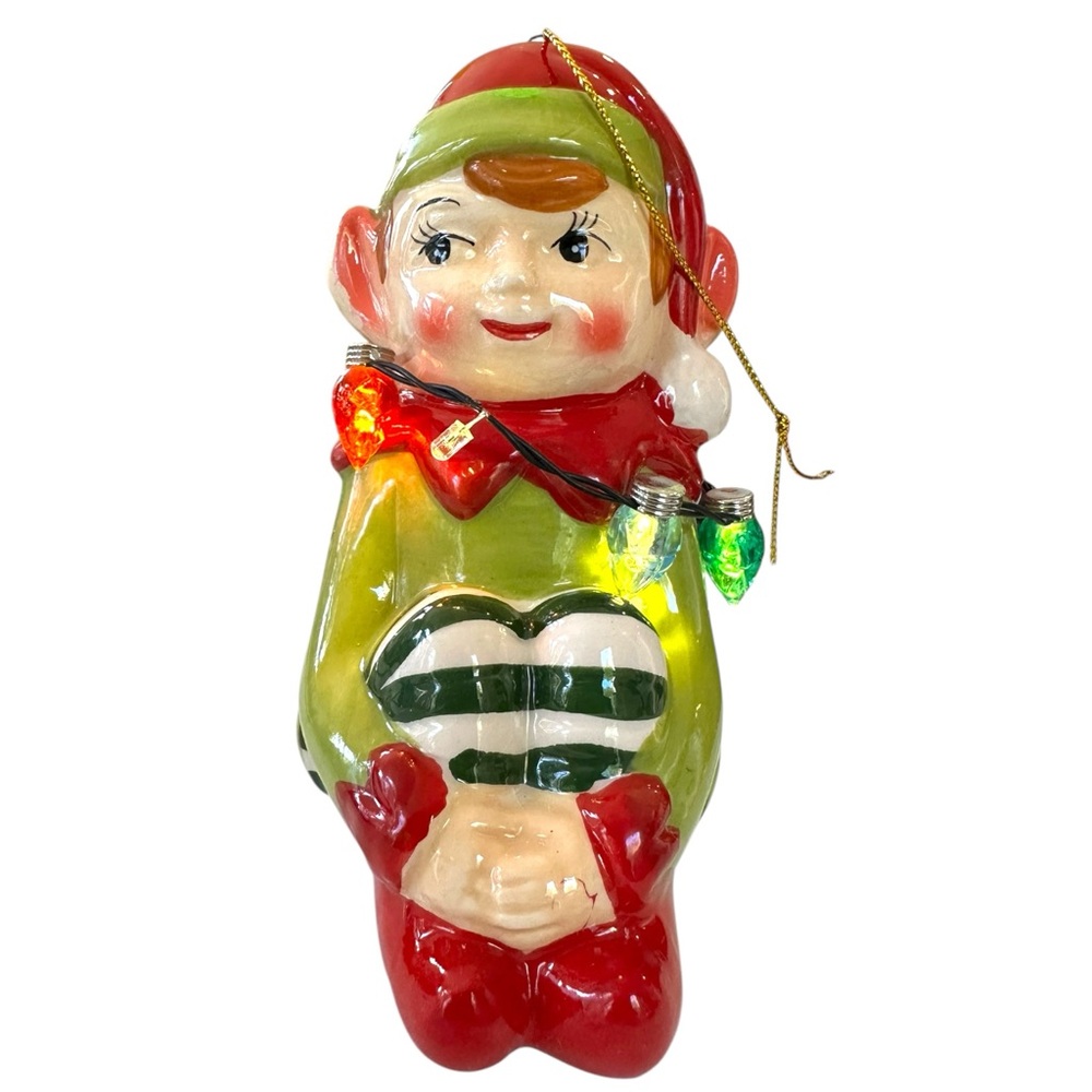 Mr. Christmas “Follow the Magic” Ceramic Light Up Knee Hugger Elf Ornament Works